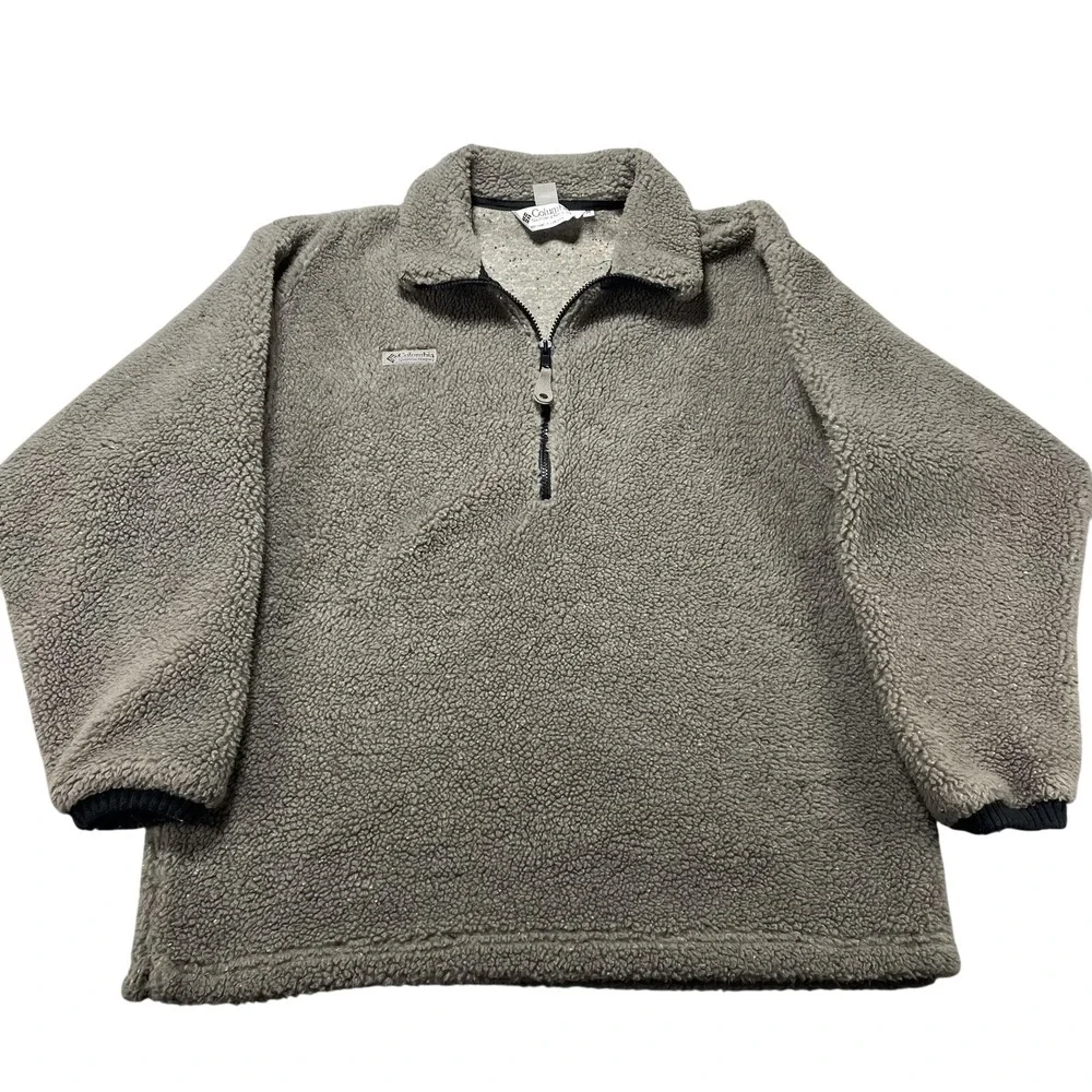 Vintage Columbia Jacket Mens Medium Brown‎ Sherpa Fleece 1/4 Zip Made In USA